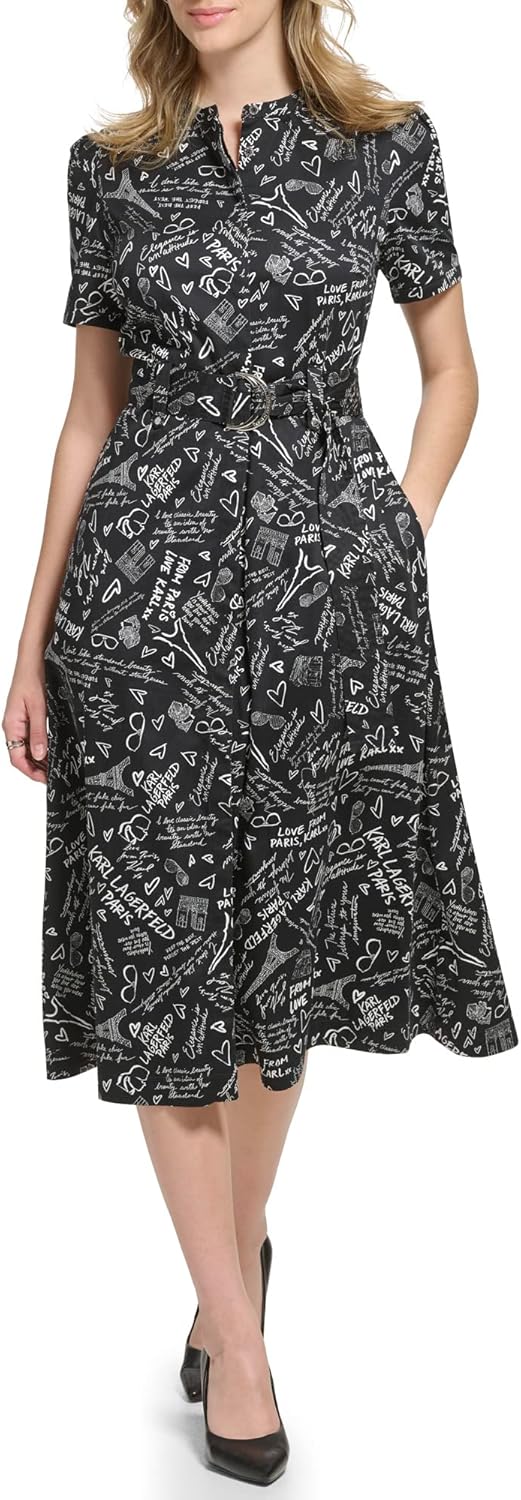 Women's Logo Paris Poplin Dress - Black Soft White