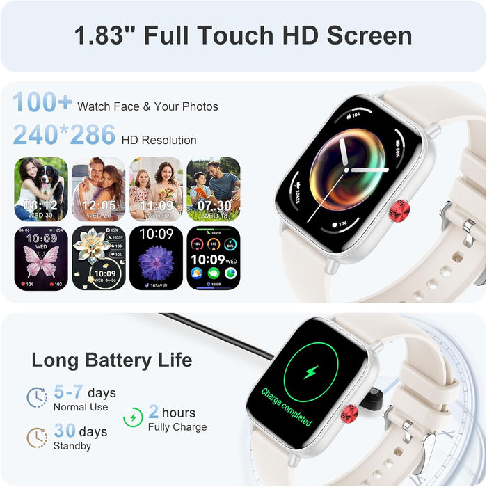 Smart Watch for Women(Answer/Make Call), 1.83" HD Touch Screen Fitness tracker with Heart Rate SpO2 Sleep Monitor,100+ Sport Modes, IP68 Waterproof Smartwatch compatible with iOS & Android, Pink