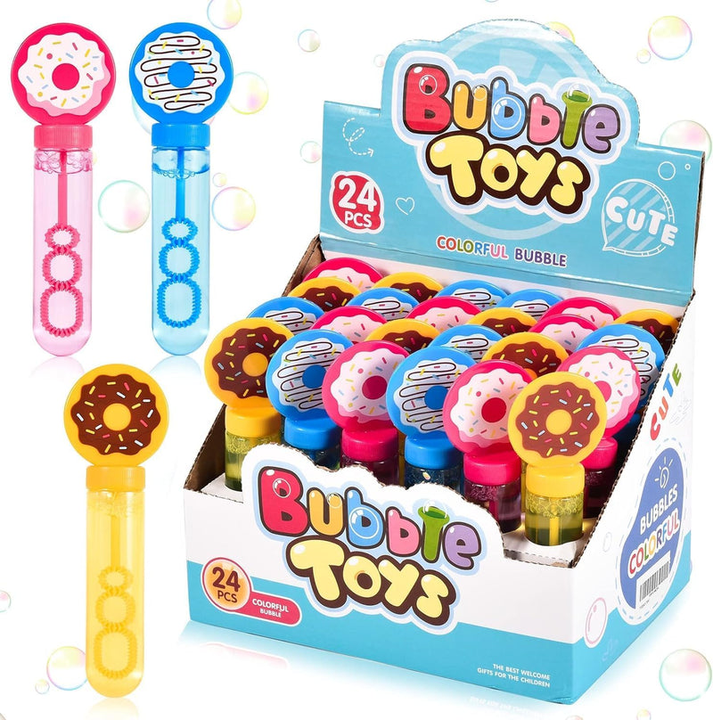 24Pcs Donut Bubble Wands for Kids Bubbles Bulk Party Favors Toy Carnival Prizes Goody Bag Fillers Stuffers Donut Party Favors Birthday Gift Summer Outdoor Pool Beach Mini Bubble for Boys Girls