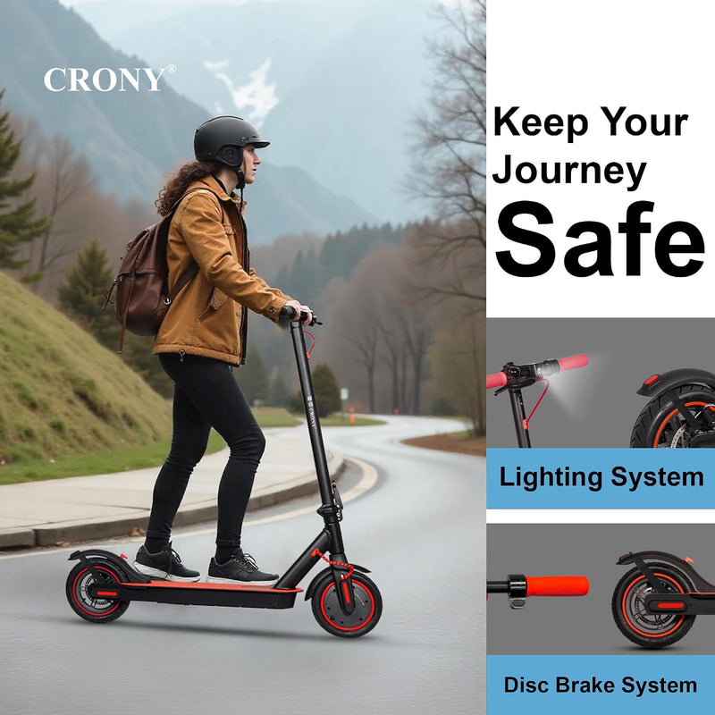 Crony M365 Foldable Electric Scooter, Lightweight Commuter Scooter for Adults Kids, 250W Motor, Smart App Control, 25-45KM/H Max Speed, 10-25KM Range, Red