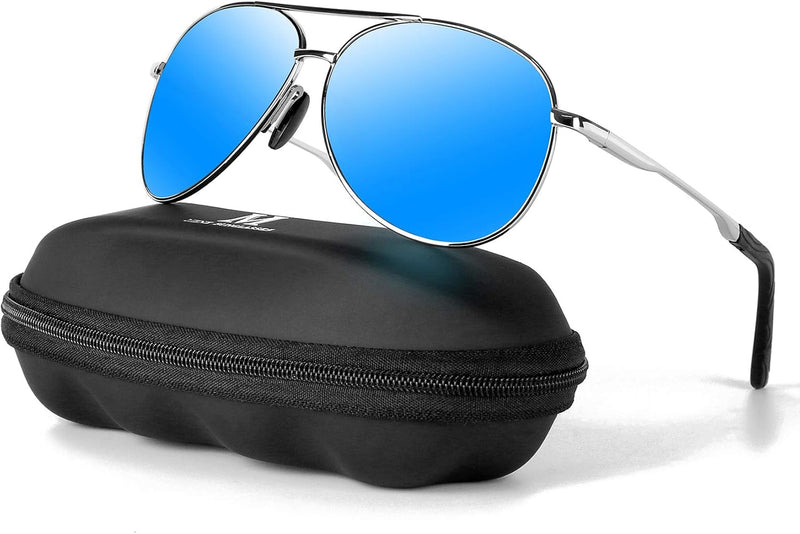 Aviator Sunglasses for Men Polarized Women UV Protection Lightweight Driving Fishing Sports Unisex glasses MX208 - Silver Frame Blue Lens