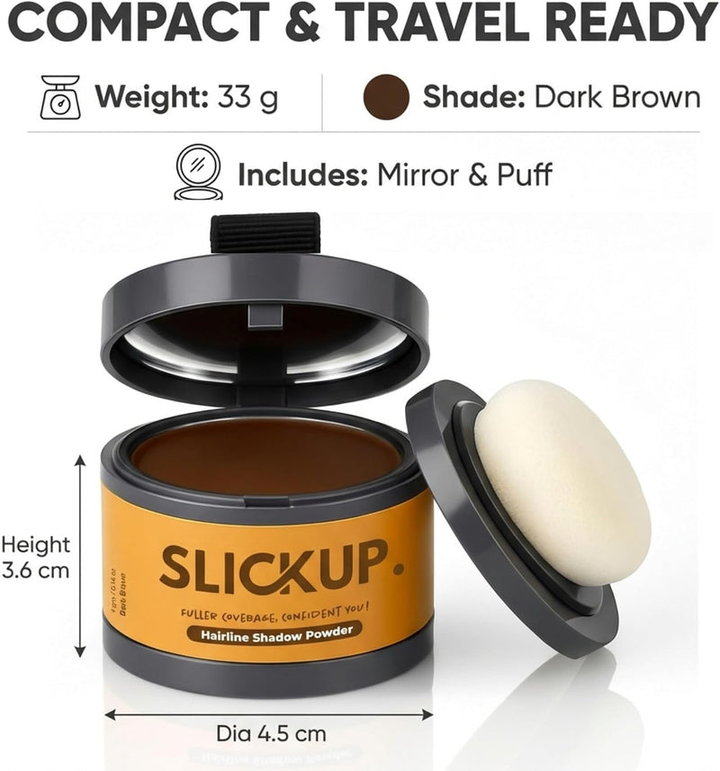 SLICKUP Hairline Shadow Powder for Root Touch Up Instant Hair Colour Stick for Grey Hair Coverage Temporary Hair Powder for Thinning Hair, Bald Spots & Hairline (Dark Brown)