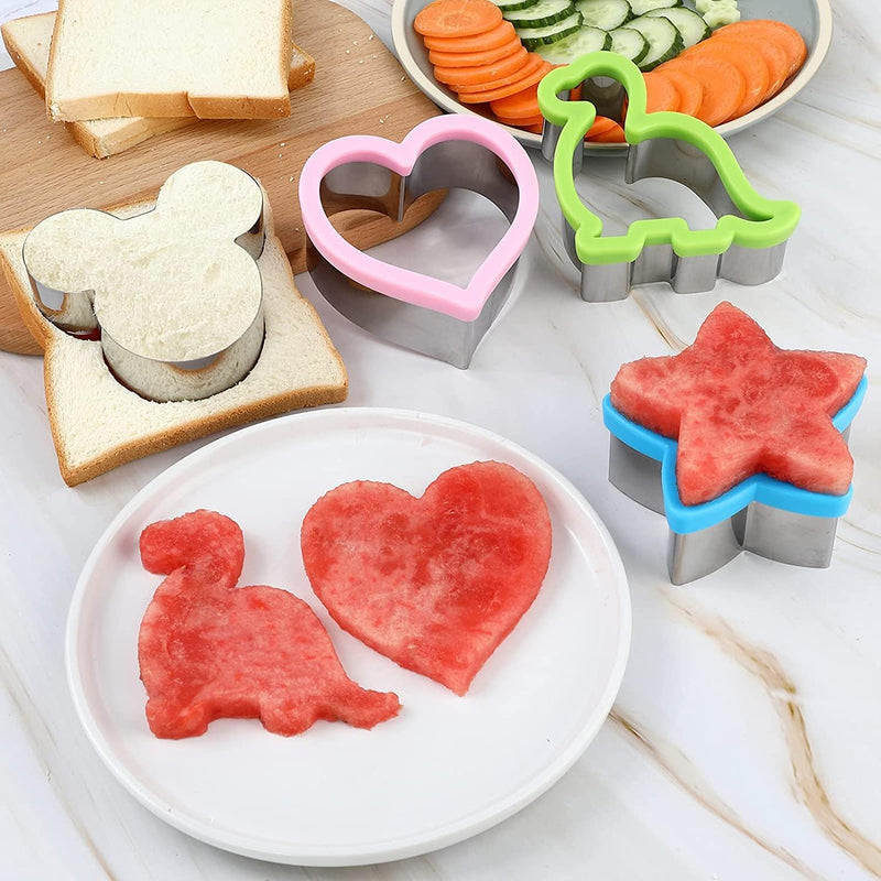 U-HOOME Sandwich Cutter Set Fruit Cutters Bread Cutout Shapes for Kids, 42pcs Mini Vegetable Fruit Shapes Cookie Cutters with Silicone Cup Dividers, 10pcs Food Pick Forks