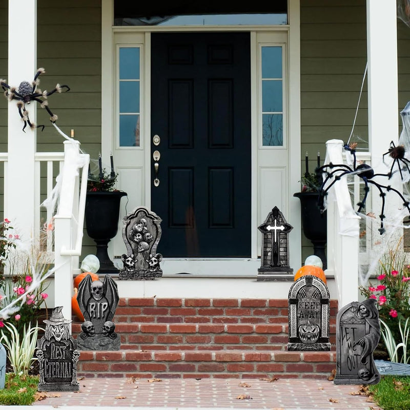 6PCS Halloween Decoration Outdoor Tombstone Yard Stakes RIP Graveyard Rip Tombstones Halloween Stakes for Halloween Scary Props Lawn Decorations