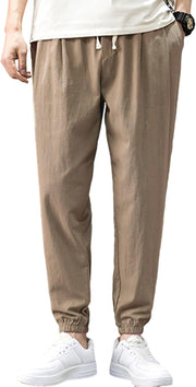 Men's Pants Cotton Linen Yoga Golf Beach Jogger Sweat Lounge Harem Pants Trousers - Dark Khaki