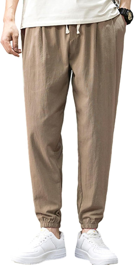 Men's Pants Cotton Linen Yoga Golf Beach Jogger Sweat Lounge Harem Pants Trousers - Dark Khaki