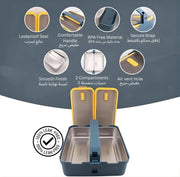 Lunch Box with 2 Compartments Stainless Steel Removable Inner Tray - BPA Free, Leak Proof Bento Lunch Box for Kids Adults - Airtight Food Container (With Handle, Blue)