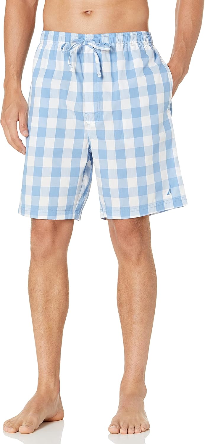 mens Soft Woven 100% Cotton Elastic Waistband Sleep Pajama Short Soft Woven 100% Cotton Elastic Waistband Sleep Pajama Short - Riviera Blue