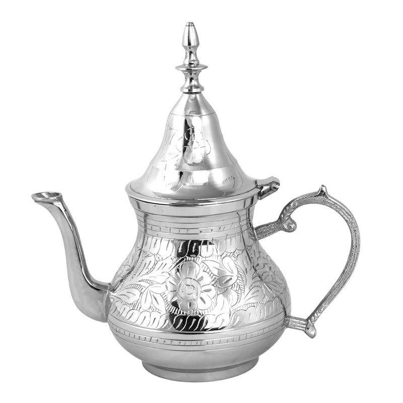 Cuisine Art Brass Moroccan Teapot 800ml Rose Design Handmade Traditional Tea Kettle for Arabic and Turkish Tea
