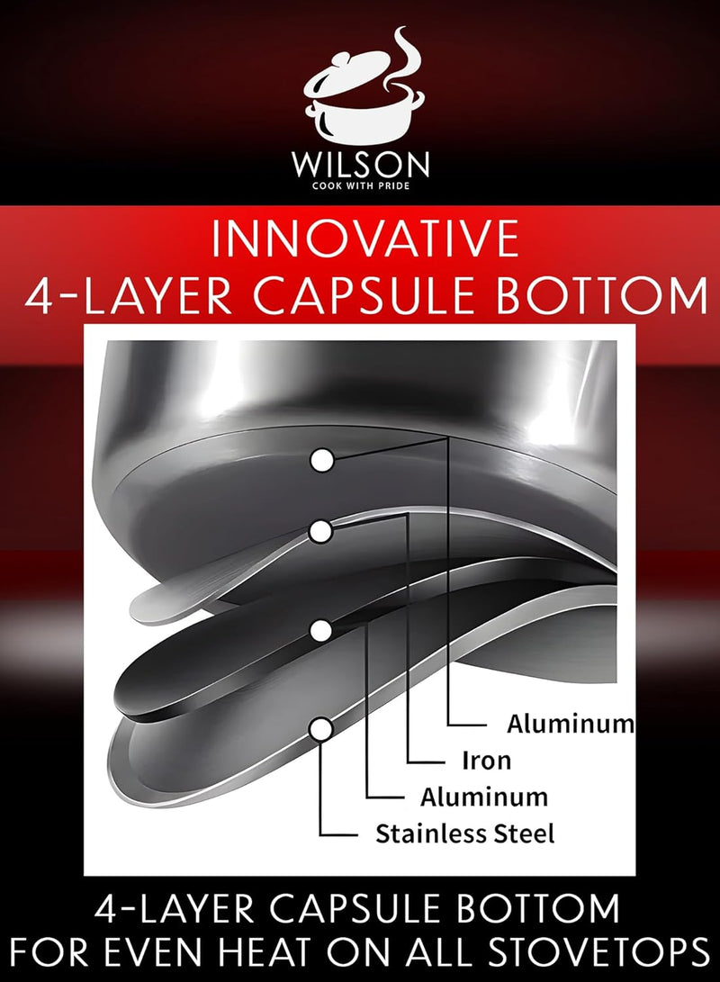 Cuisine Art Wilson Stainless Steel Cookware Set, 12-Piece, Casseroles, Saucepan, Fry Pan, Ergonomic Handles, All Cooktop Compatible, Dishwasher Safe, Durable, Stylish Kitchen Essentials