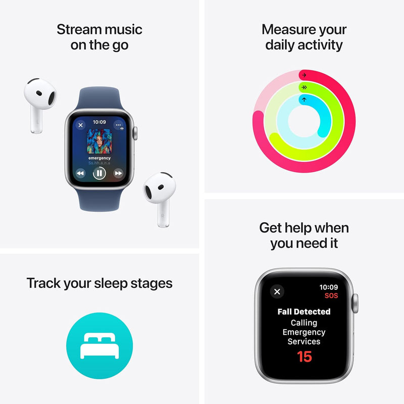 Apple Watch SE (2nd Gen) GPS + Cellular 40mm Smartwatch with Silver Aluminium Case with Denim Sport Band - M/L. Fitness and Sleep Trackers, Crash Detection, Heart Rate Monitor, Retina Display