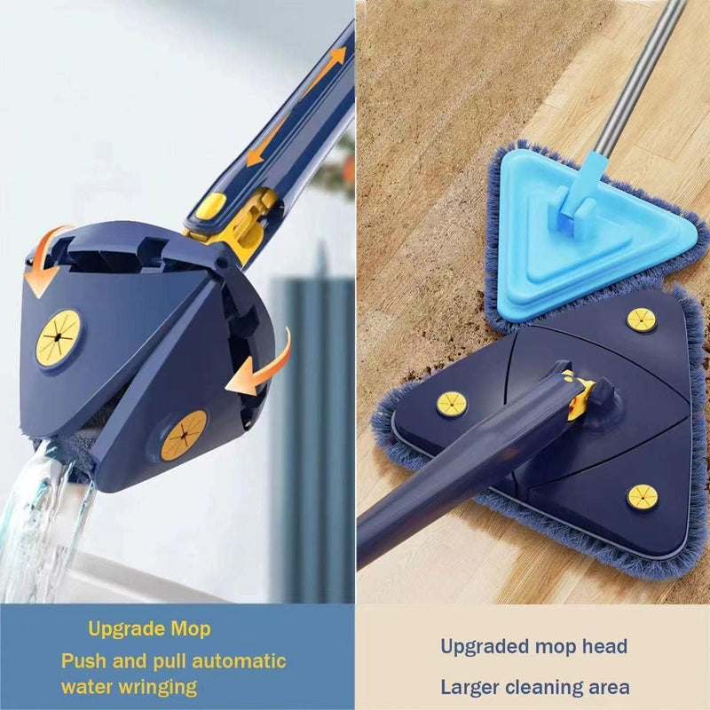 Triangle Mop - 360 Rotating Microfiber Triangle Head - Blue - For Floor, Wall, Ceiling, Window - Metal Handle