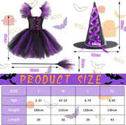 Yoawllty Witch Costume Halloween for Girls with Hat & Broom Fancy Party Dress Up Outfit, Fairytale Witch Costume Cute Witch Costume Set Purple