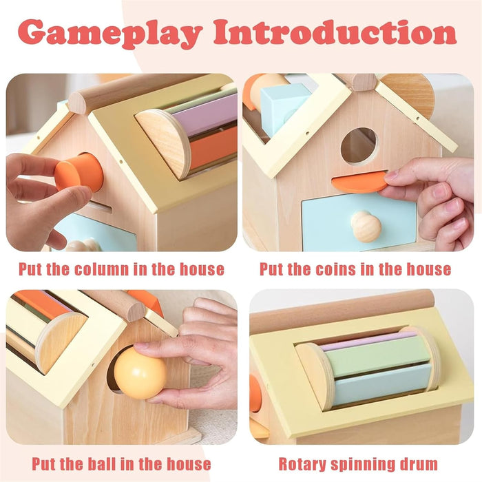 AM ANNA Montessori Toys for Babies 6-12 Months, Wooden Baby Toys, 5 in 1 Wooden Ball Drop Toy & Coin Box Montessori Toys for Babies, Wooden Toys for 1 + Year (5 IN 1)