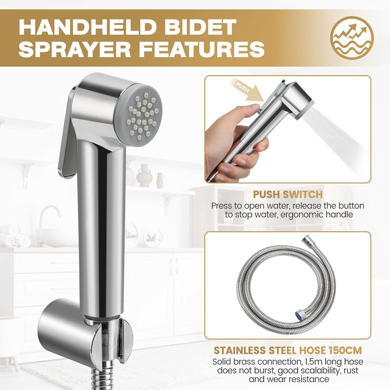 NINEMAX Bidet Sprayer Toilet Cleaning Shattaf Wall Mounted High Pressure Bidet Spray for Personal Hygiene Bathroom Pet Bath Self Cleaning