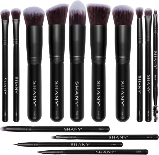 SHANY Makeup Brushes - Black Bombshell - 14-Piece Brush Set Foundation Powder Concealers Eye Shadows Makeup brushes - Complete Kabuki Makeup Brush Set in Black - 14 PCS