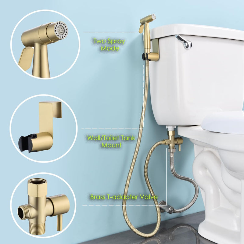 Senhozi Brushed Gold Bidet Sprayer for Toilet, Stainless Steel Spray Head with Jet Spray and Soft Spray Modes, Bathroom Handheld Spray for Cloth Diaper Sprayer, Bathing Pets, Feminine Wash