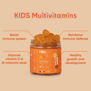 KIDS Sugar-free Vitamin Gummies High dose of Multivitamins: B-Vitamins C and D, Elderberry extract Supports childs growth & immunity Suitable for Kids (age 4+) 60 Vegan Gummies Peach flavor