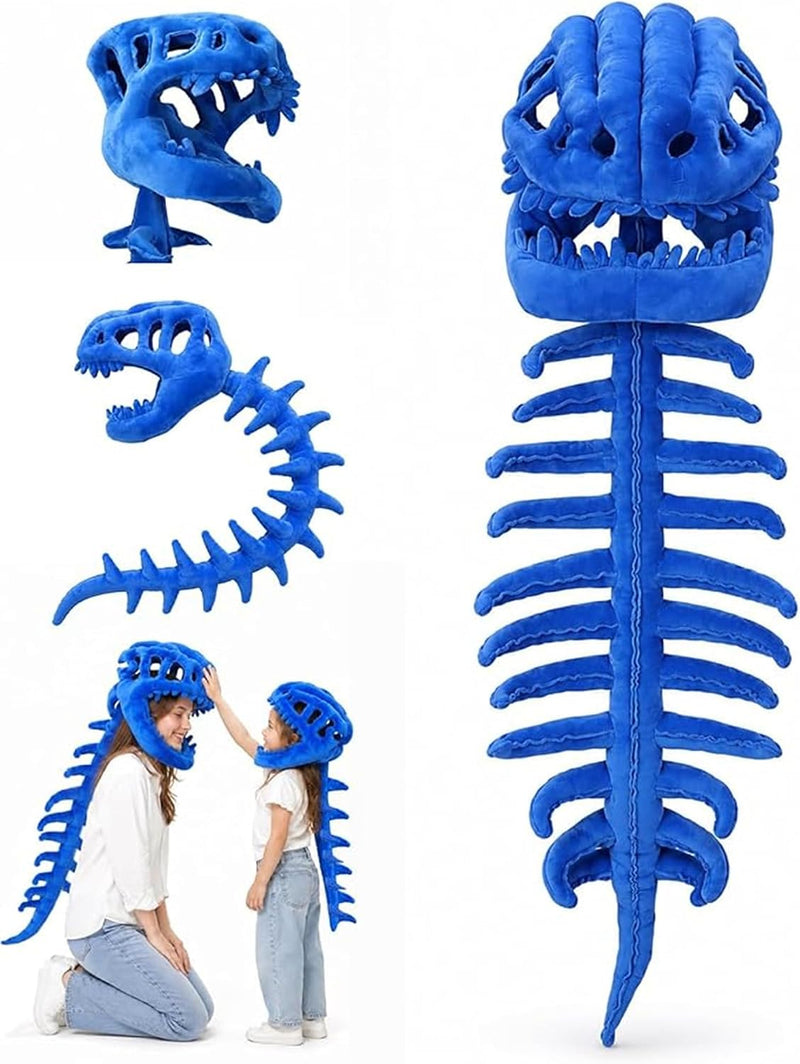 AM ANNA Dinosaur Skeleton Costume, Plush Wearable Dino Outfit with Headgear Spine for Kids Adult Halloween Cosplay Dress Up Spinosaurus - Blue