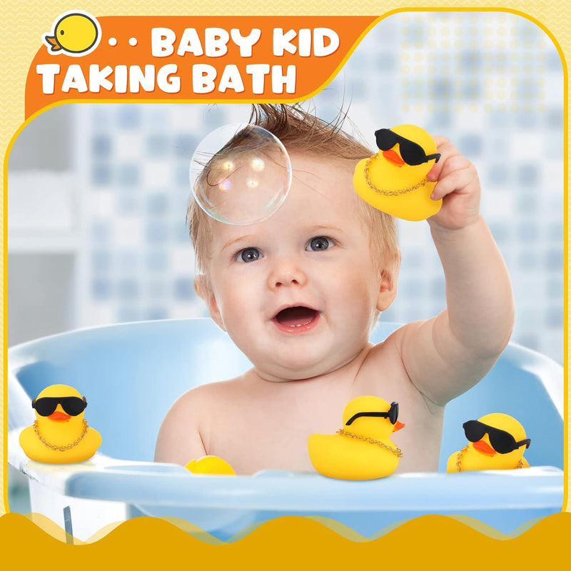 36 Pcs Mini Rubber Ducks Glow in The Dark Rubber Frogs Baby Shower Tiny Rubber Ducks Bulk, Float Bath Toys Bathtub Duckies Mini Frogs for Shower Birthday Party Favors Carnival Gift (Hat Style)
