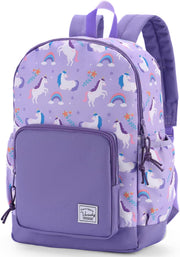 Children's Backpack, Lightweight School Bag for Girls Boys Primary Kindergarten 4-6 Years Waterproof Cute Backpack for A4 Folder Preschool Travel with Chest Strap - Purple Unicorn