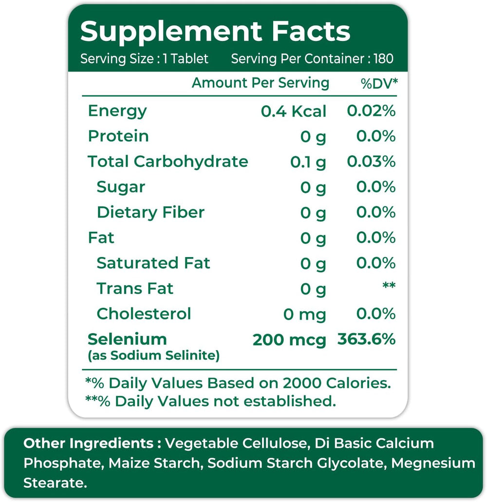 Oladole Natural Selenium- 200mcg (180 Tablets) Antioxidant Powerhouse For Immune System, Thyroid Support, Heart Health, Boost Energy Levels, Metabolism Support Non- GMO, Gluten Free
