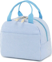 Lunch Bag for Women Men Cute Corduroy Lunch Tote Bags Reusable Insulated Lunch Box Large Capacity Reusable Insulated Cooler for Work Picnic or Travel (Corduroy strawberry) - Light blue white stripes