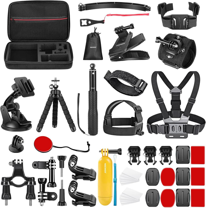 NEEWER 50 In 1 Action 5 Camera Accessory Kit Compatible with GoPro Hero 13 12 11 DJI OSMO 4 3 2 Insta360 X4 X3 SJCAM AKASO VicTsing APEMAN Campark Sony Sports DV with GP-10 Action Camera Pole Mount - 50-in-1