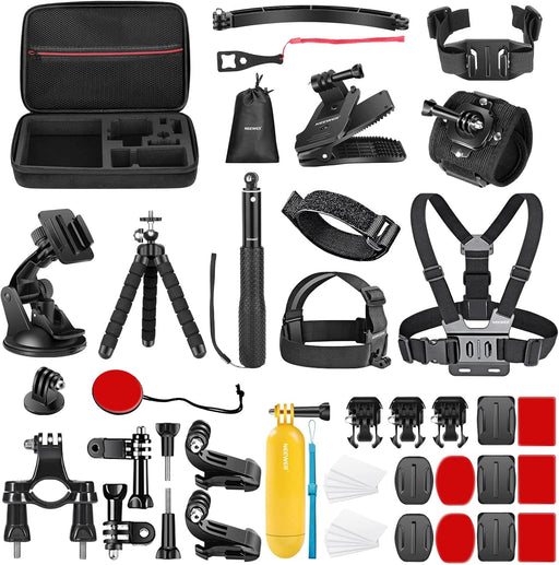 NEEWER 50 In 1 Action 5 Camera Accessory Kit Compatible with GoPro Hero 13 12 11 DJI OSMO 4 3 2 Insta360 X4 X3 SJCAM AKASO VicTsing APEMAN Campark Sony Sports DV with GP-10 Action Camera Pole Mount - 50-in-1