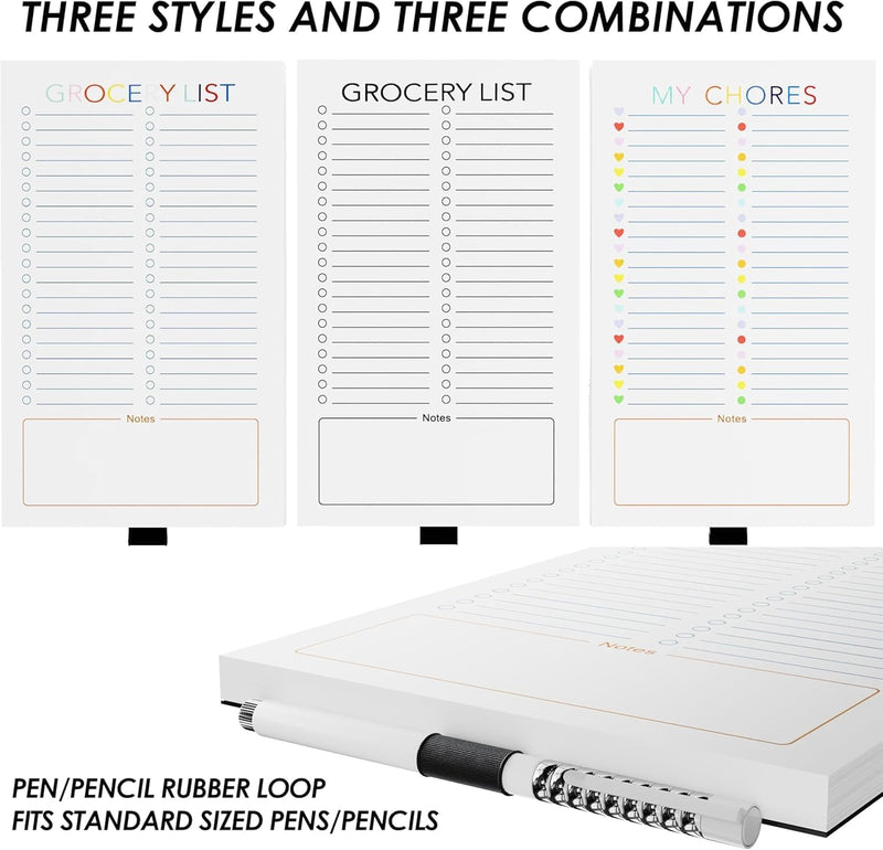 SYOSI Magnetic Grocery List Pads (3 Pack), To-Do and Memo Notepad for Fridge, Strong Full Magnet Backing, Pen Loop Holder, 180 Sheets (4.5x7.5 Inch)
