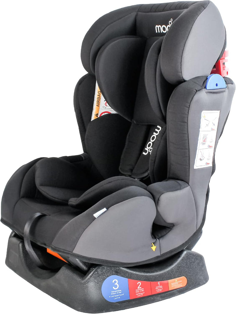 The Moon Brand Sumo Car Seat Birth to 6yrs Baby Travel Gear Convertible Rear & ForwardFacing Booster Seat Reclining Car Seat for Group 012 Child Comfort Car Accessories-Black - Ash Grey