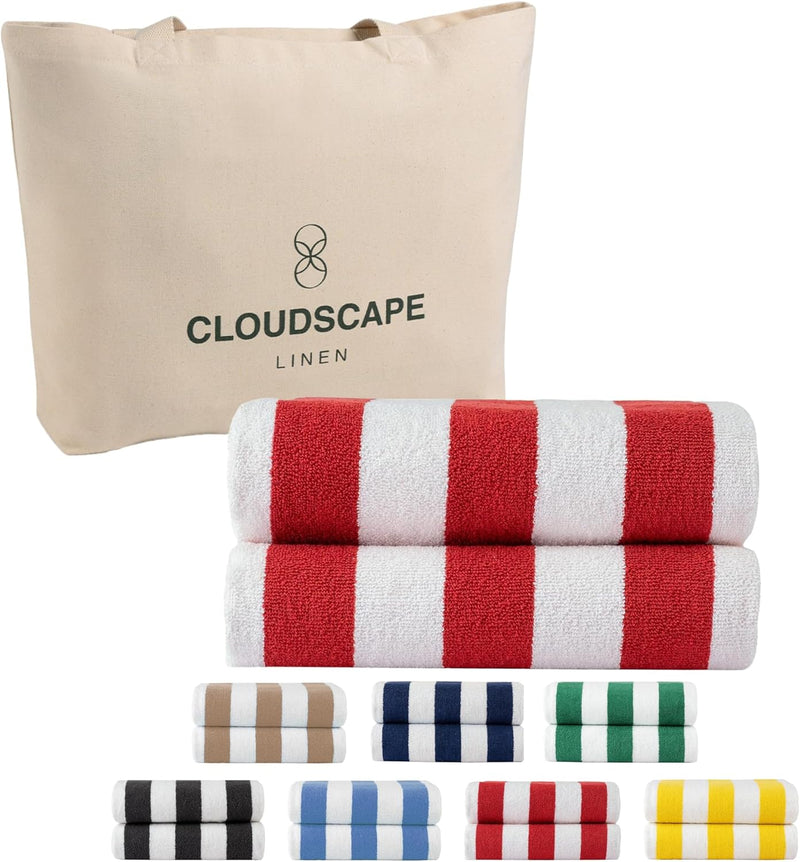 Cloud Scape Linen 2 Pcs Cabana Stripe Beach Towel Set, Oversized Soft Cotton Towel, Quick Dry and Highly Absorbent, Perfect for Beach, Picnic and Fitness, 76x152 cm, Blue