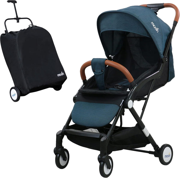 The Moon Brand Ritzi Cabin Stroller Ultra Lightweight Baby Travel Gear for Airplane Compact Fold Baby Trolley Push Chair Adjustable MultiPosition seat MBNGSGY05 black & Grey - Black/Blue Dots