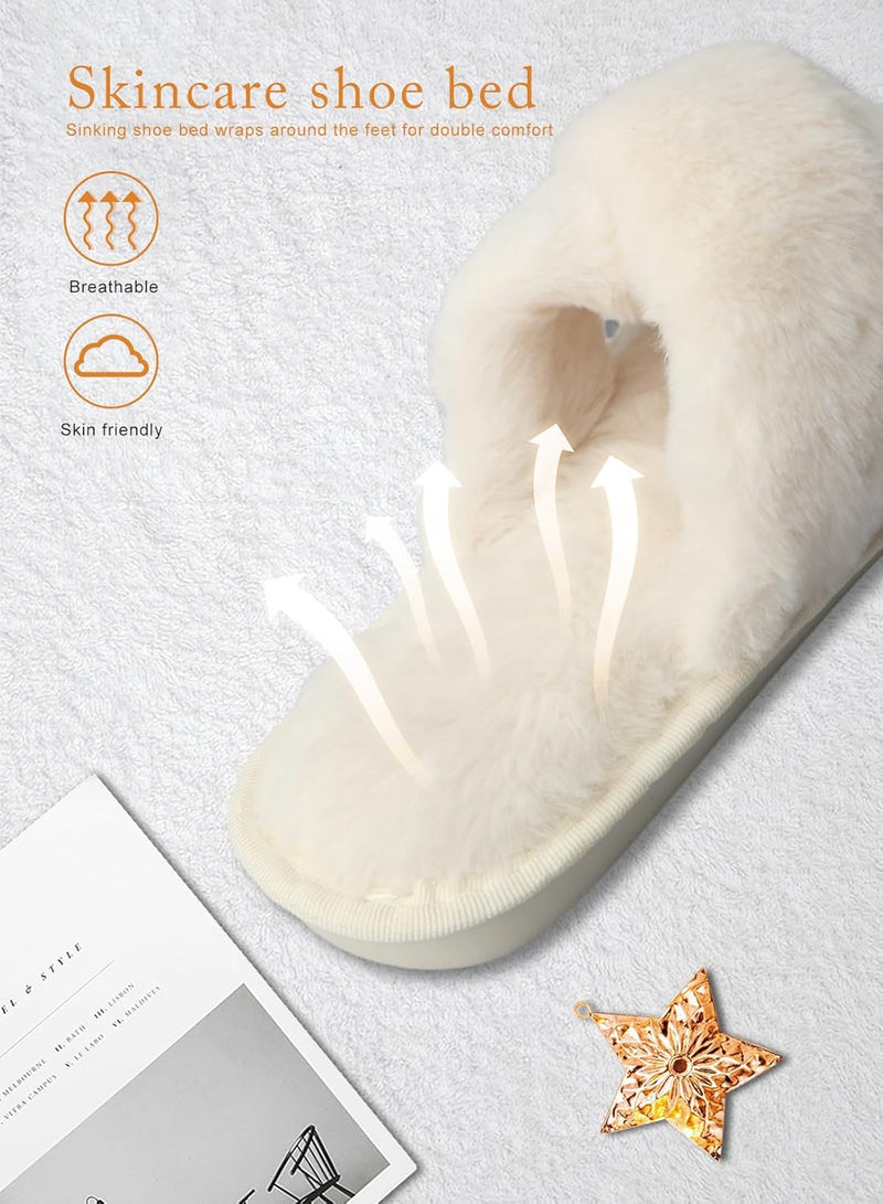 URbazaar Women‘s House Slippers Faux Fur Fashion Warm Shoes Woman Slippers Comfortable Home Furry Slippers,Lightweight Non Slip House Slippers For Cozy Indoor Outdoor