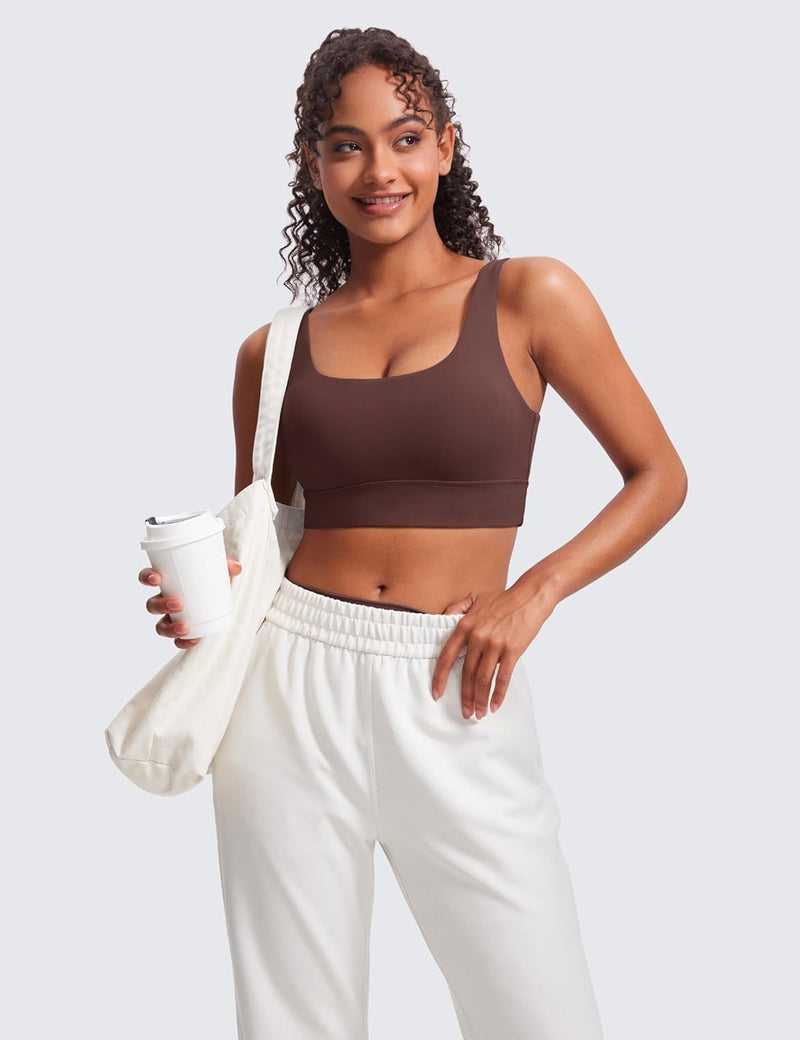 CRZ YOGA Womens Butterluxe U Back Sports Bra - Scoop Neck Padded Low Impact Workout Yoga Bra with Built in Bra