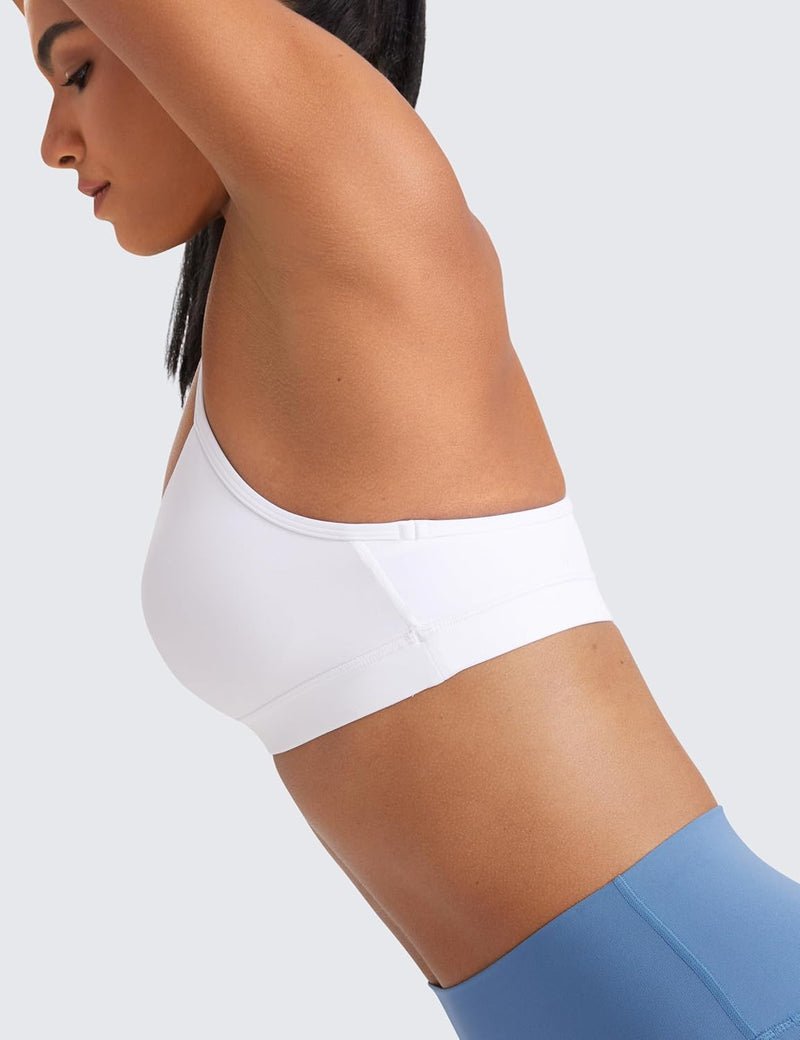 CRZ YOGA Y Back Sports Bra for Women - Padded Racerback Spaghetti Straps Thin Strap Low Impact Workout Yoga Bra