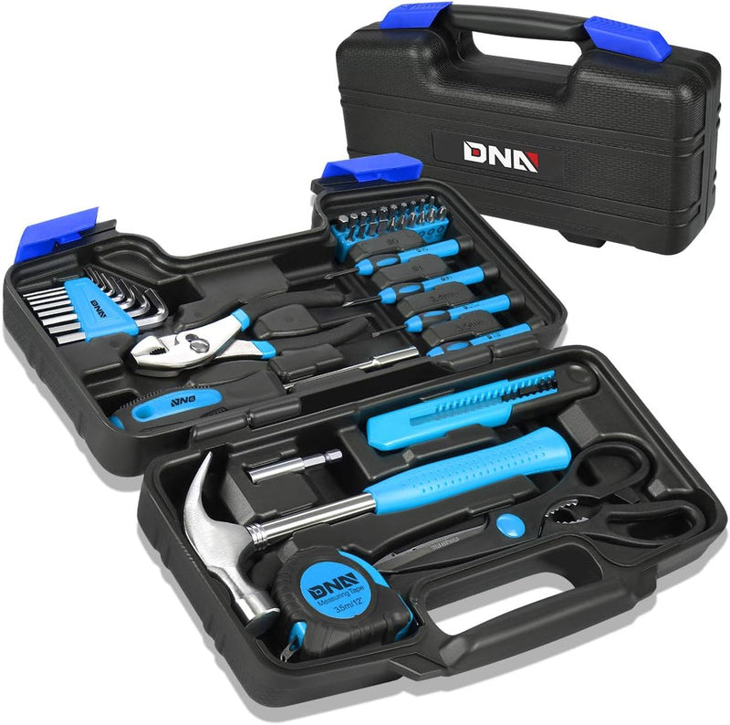 DNA MOTORING 39-Piece Household Tool Set General Repair Small Hand Tool Kit Storage Case for Home Garage Office College Dormitory Use, Green, TOOLS-00010 - Blue Home Tool Kit