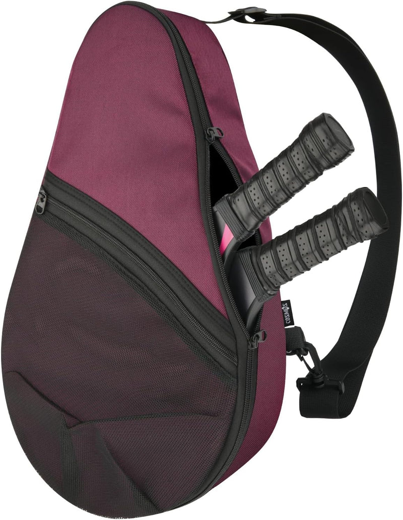Cosmos Padel Racket Bag Pickleball Paddle Sling Backpack Padel Racquet Storage Bag, Padel (Paddel Tennis) Equipment Carrying Bag with Mesh Pocket for 2 Paddles Ball Water Bottle & Accessory - Burgundy