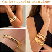 3PCS Chunky Gold Bangle Bracelets for Women Trendy Wide Wrist Cuff Bracelets Stack Bangle Punk Style Wide Chunky Cuff Bracelets Stack Fashion Jewelry Gift