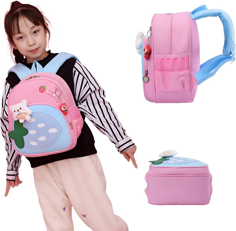 Toddler Backpack Kids Cute Cartoon Schoolbag Lightweight Bookbags Daypack School Backpack with Adujustable Strap Small Preschool Daycare Bag with Ornament for Girls Boys (Pink-03)