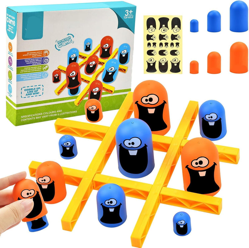 Elvyagod Big Eat Small Tic Tac Toe Game Set, 2 Players Tic Tac Toe Big Eat Small Game Parent-Child Interactive, Blue Orange Gobblet Gobblers Board Game, Family Games to Play and a Classic Game