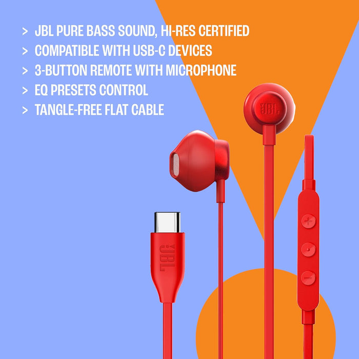 JBL Tune 110 Wired In-Ear Headphones, Deep and Powerful Pure Bass Sound, 1-Button Remote/Mic, Tangle-Free Flat Cable, Ultra Comfortable Fit - Black, JBLT110BLK