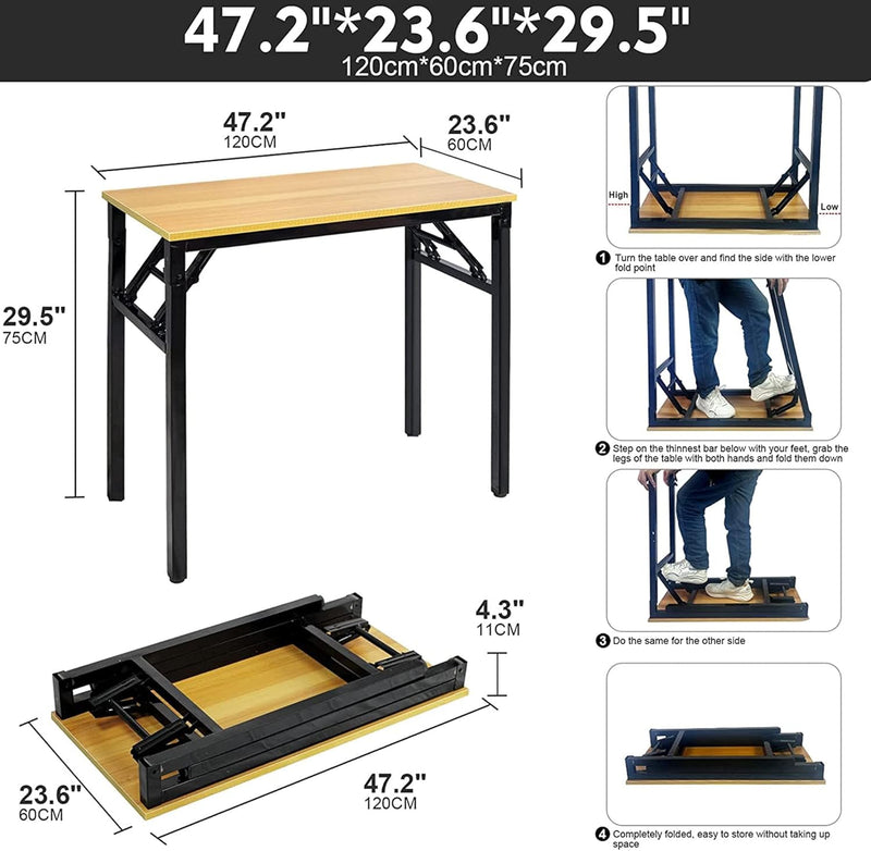 Folding Table Multi-Functional Portable Desk with Adjustable Height Legs Ideal for Computer, Camping, Garden, Picnic, Coffee & BBQ Wood Finish 120 x 60 x 75 cm
