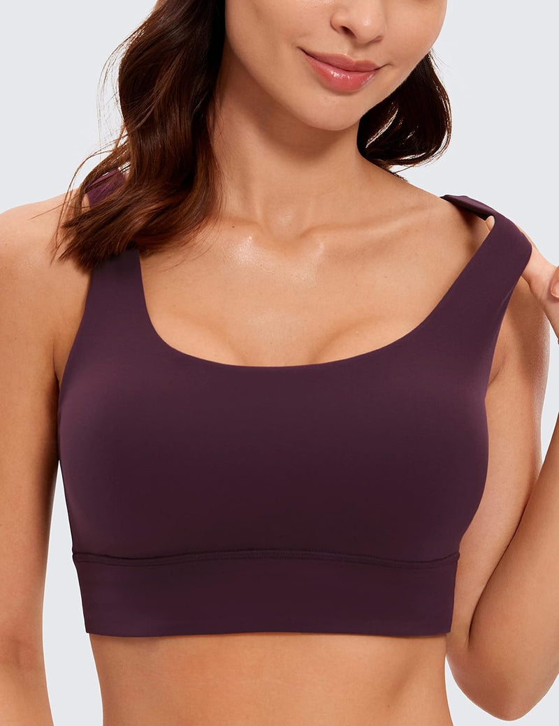 CRZ YOGA Womens Butterluxe U Back Sports Bra - Scoop Neck Padded Low Impact Workout Yoga Bra with Built in Bra