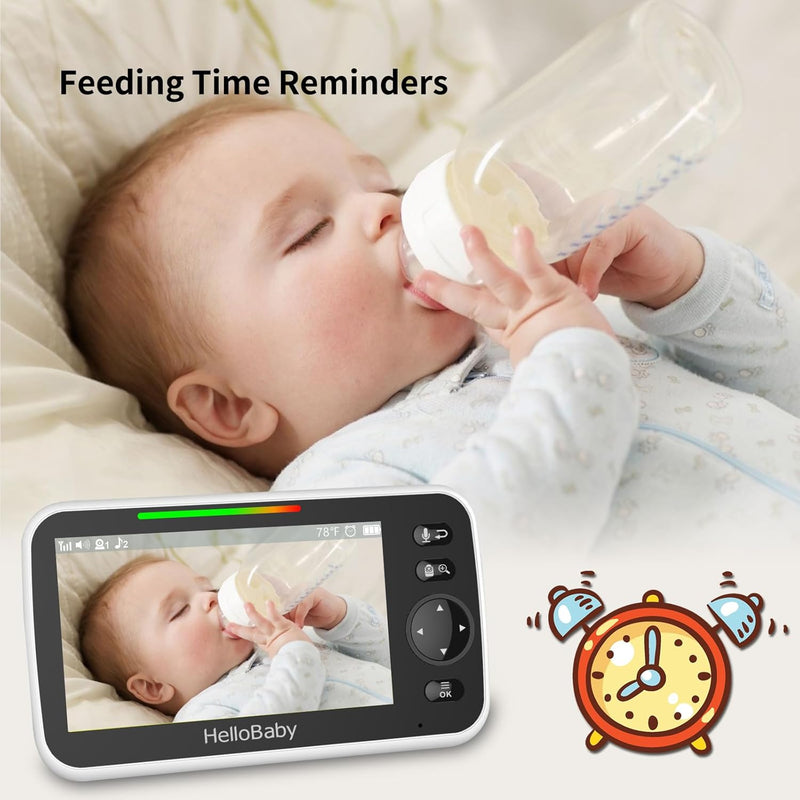 HelloBaby Upgrade Monitor, 5''Sreen with 30-Hour Battery, Pan-Tilt-Zoom Video Baby Monitor with Camera and Audio, Night Vision, VOX, 2-Way Talk, 8 Lullabies and 1000ft Range No WiFi, Ideal Gifts