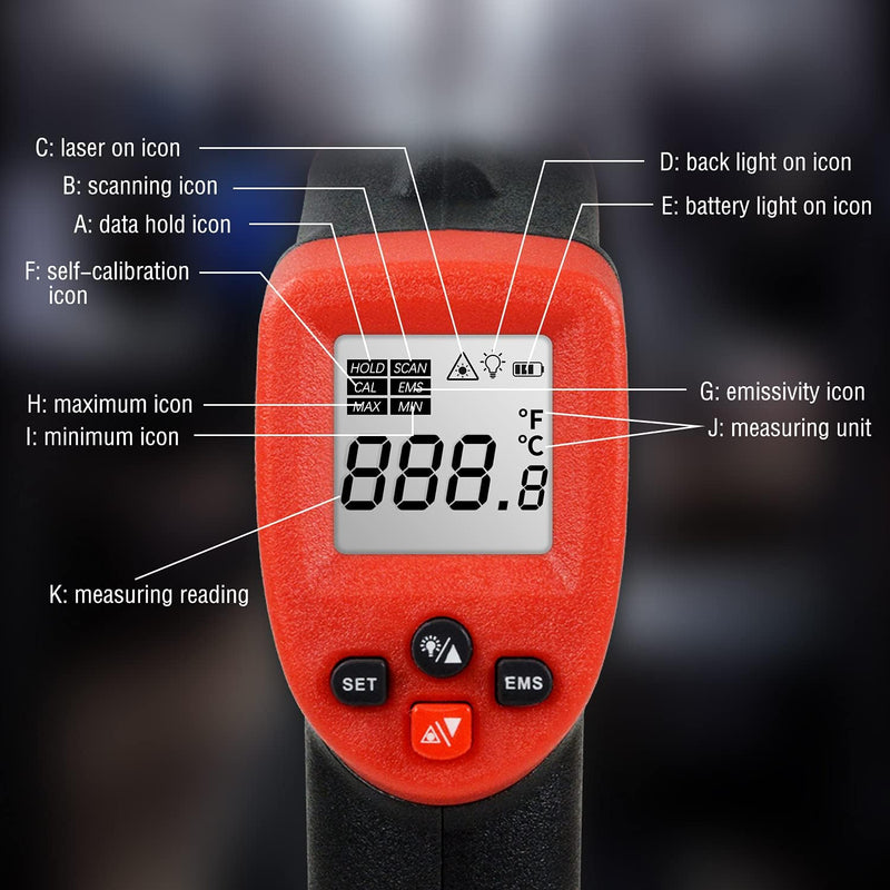 high precision infrared thermometer professional industrial temperature gun etm550 non-contact lcd display digital laser thermometer-50550ƒ - ETM550