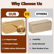 Cable Management Box, Handmade Rattan Organizer, 2 Open Slots Cords Hider Under Desk Cord Organizer Management, For Computer Router Usb Hub & Power Strip
