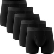Mens Underwear Cotton Boxer Briefs with Fly 5 Pack - Black