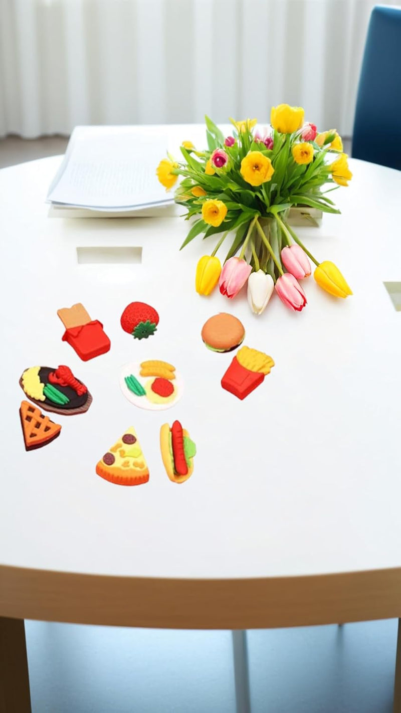 Colorful Food Erasers, 30-Piece Puzzle Set with Realistic Cakes, Fruits, Ice Cream, Non- Latex-Free Material, Vibrant Designs for Travel, Classroom, Office, Reassemblable Sweet Dessert Shapes