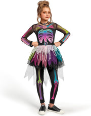 Spooktacular Creations Skeleton Costume for Girls, Girls Ghost Skeleton Jumpsuit, Dress Up for Halloween, Role Play, Cosplay Party - Colored